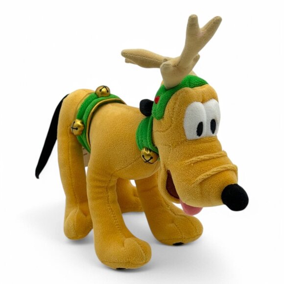 Disney Pluto Reindeer Plush Christmas Holiday Antlers & Bells 8" Collectible - Picture 8 of 12